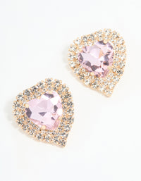 Rose Gold Diamante Pink Heart Stud Earrings - link has visual effect only