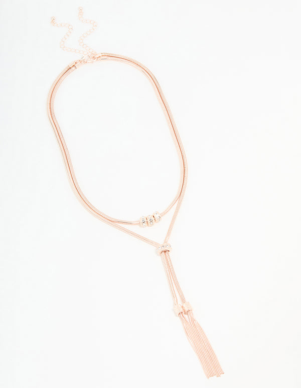 Rose Gold Layered Rondell Tassel Necklace