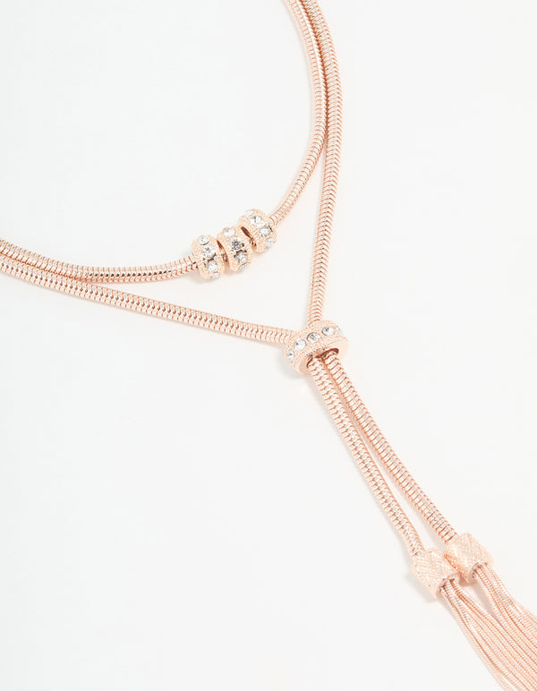 Rose Gold Layered Rondell Tassel Necklace