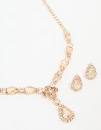 Rose Gold Diamante Necklace & Earrings Set - link has visual effect only
