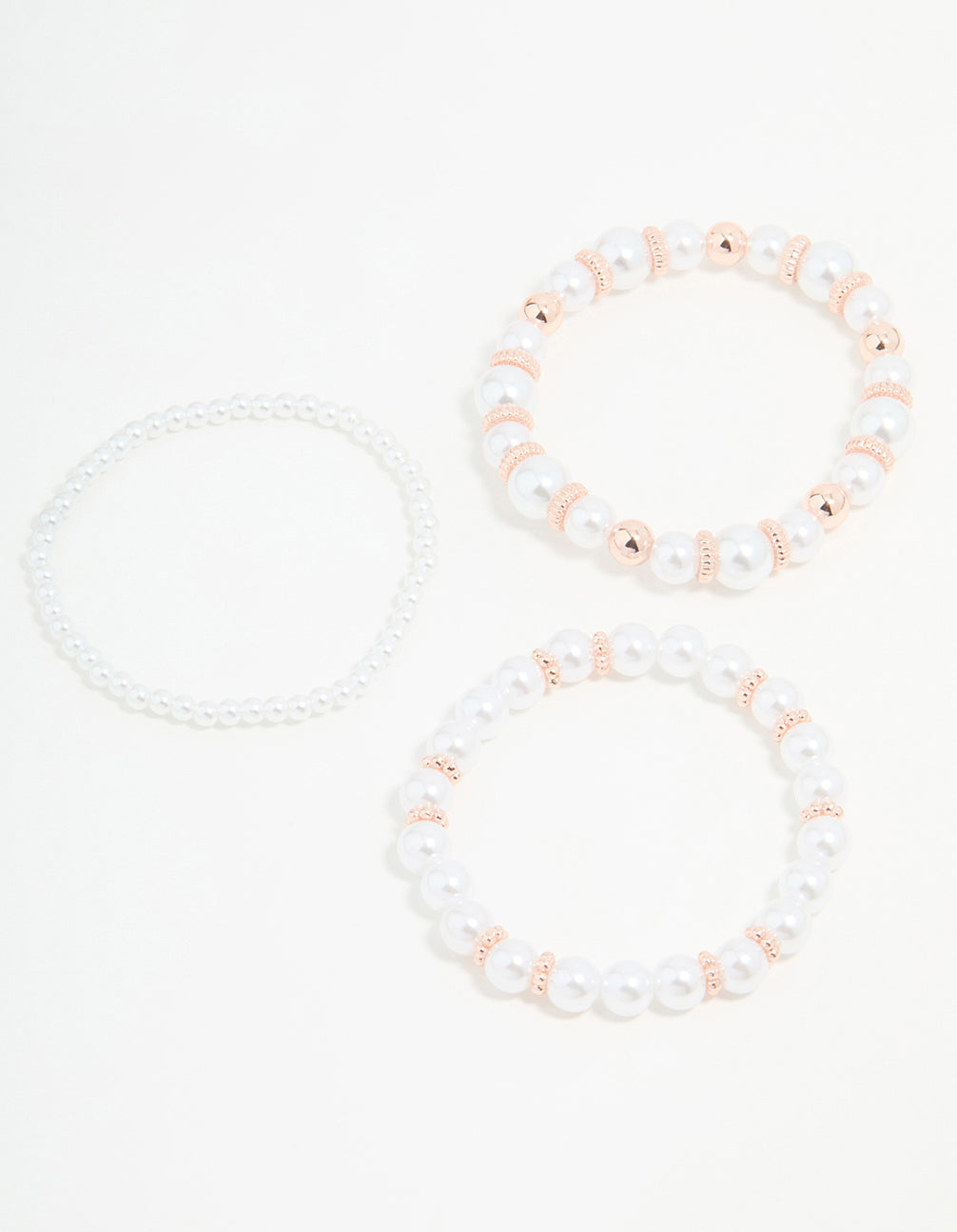Rose Gold Pearl Stretch Bracelets 3-Pack