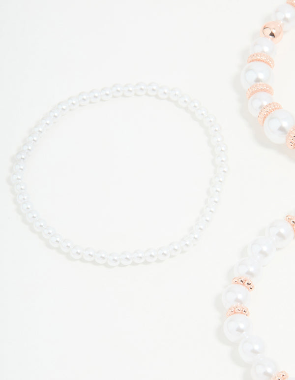 Rose Gold Pearl Stretch Bracelets 3-Pack