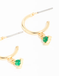 Gold Plated Green Cubic Zirconia Stud & Chain Huggie Earrings 2-Pack - link has visual effect only