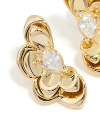 Gold Plated Cubic Zirconia Half Flower Stud Earrings - link has visual effect only