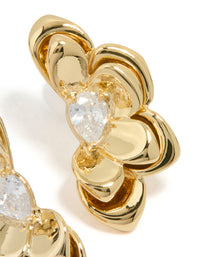 Gold Plated Cubic Zirconia Half Flower Stud Earrings - link has visual effect only