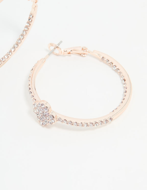 Rose Gold Diamante Pave Flower Hoop Earrings