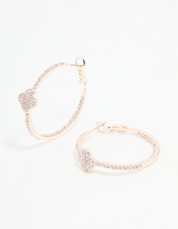 Rose Gold Diamante Pave Flower Hoop Earrings