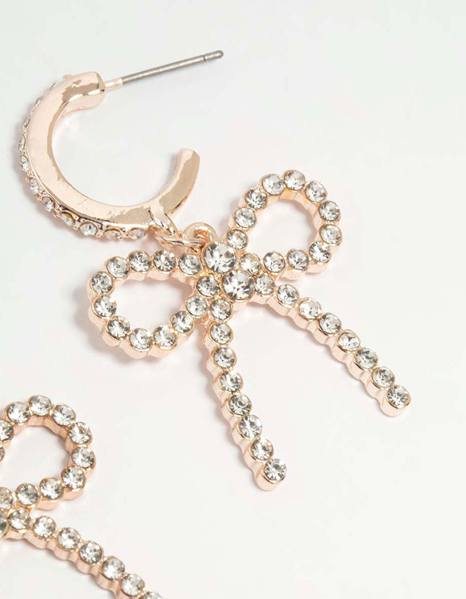 Rose Gold Diamante Pave Bow Hoop Earrings