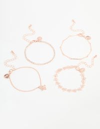 Rose Gold Butterfly & Chain Bracelets 4-Pack - link has visual effect only