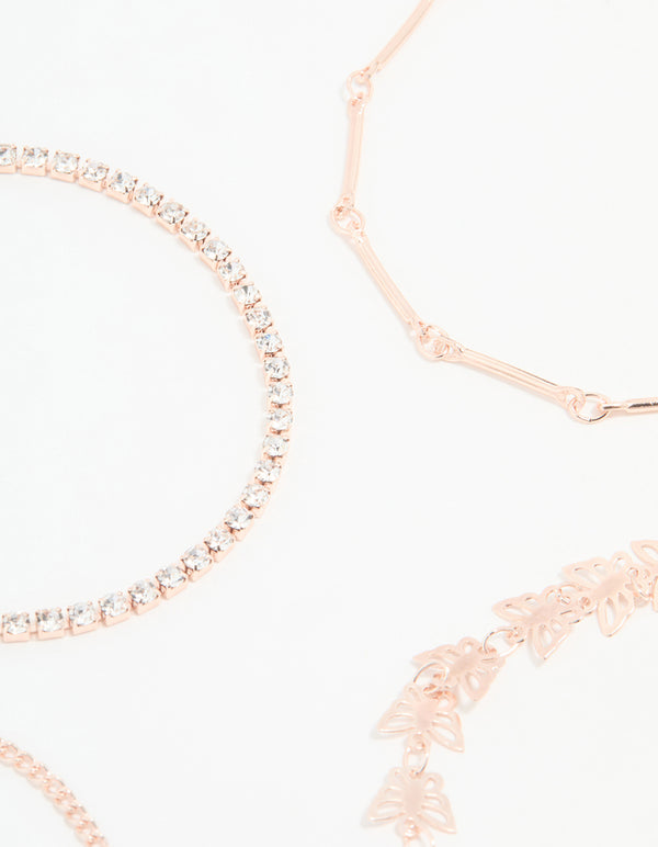 Rose Gold Butterfly & Chain Bracelets 4-Pack