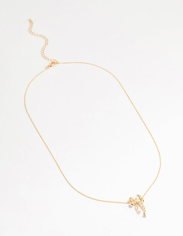 Gold Bow Twirl Pendant Necklace