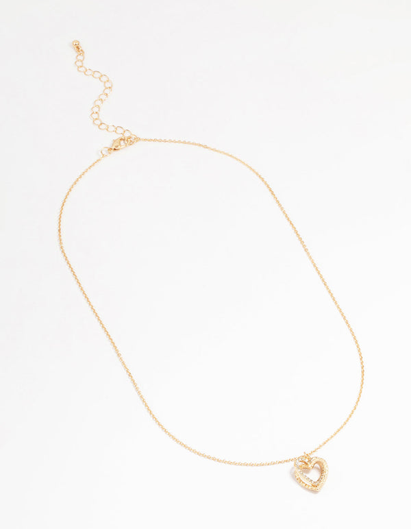 Gold Twisted Heart Pendant Necklace