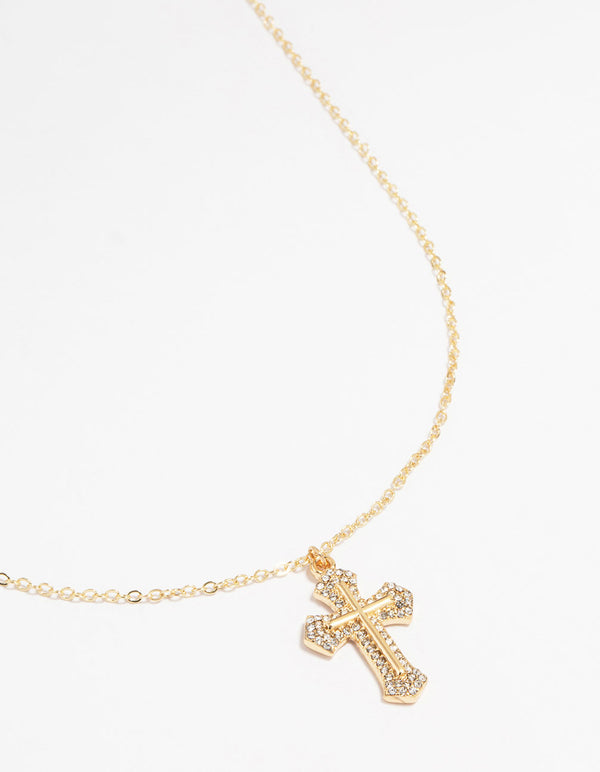 Gold Gothic Cross Pendant Necklace