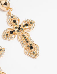 Gold Black Diamante Cross Drop Earrings - link has visual effect only