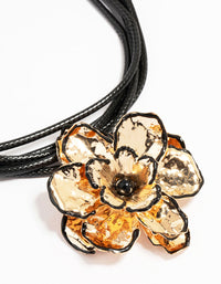 Gold Flower Fabric Black Cord Choker Necklace - link has visual effect only