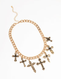 Antique Gold Black Metallic Cross Charm Necklace - link has visual effect only