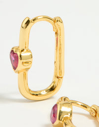 Gold Plated Pink Cubic Zirconia Heart Square Hoop Earrings - link has visual effect only