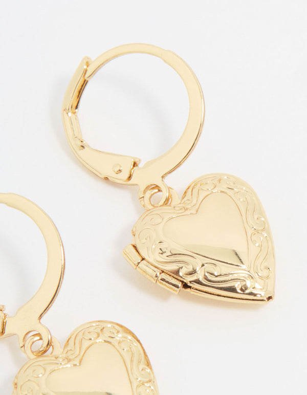 Gold Mini Locket Drop Earrings
