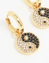 Gold Sparkle Yin Yang Drop Earrings - link has visual effect only