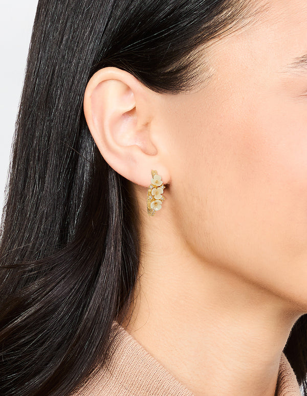 Gold Dainty Floral Hoop Earrings