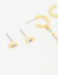 Gold Plated Cubic Zirconia Outer Space Earrings 3-Pack - link has visual effect only