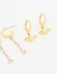 Gold Plated Cubic Zirconia Outer Space Earrings 3-Pack - link has visual effect only