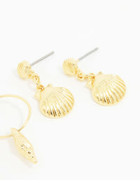 Gold Plated Seashell Earrings 3-Pack - link has visual effect only