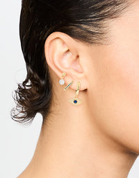 Gold Plated Cubic Zirconia Evil Eye Earrings 3-Pack - link has visual effect only