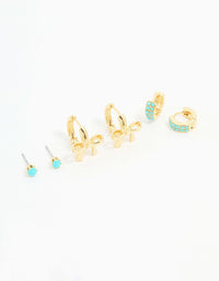 Gold Turquoise Bead & Bow Earrings 3-Pack - link has visual effect only