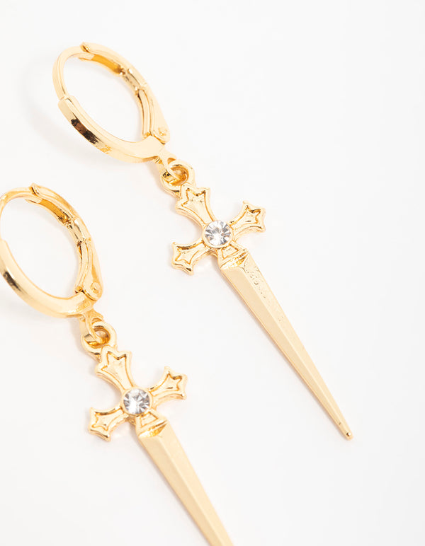 Gold Sword Drop Earrings