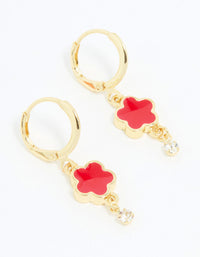 Gold Red Cubic Zirconia Floral Droplet Earrings - link has visual effect only