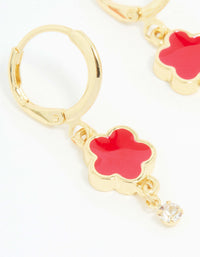 Gold Red Cubic Zirconia Floral Droplet Earrings - link has visual effect only