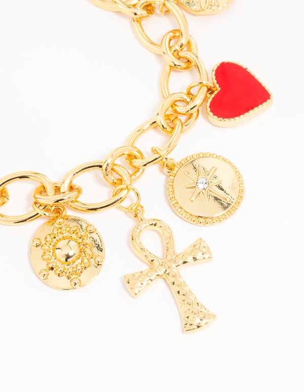 Gold  Chunky Cross Charm Bracelet