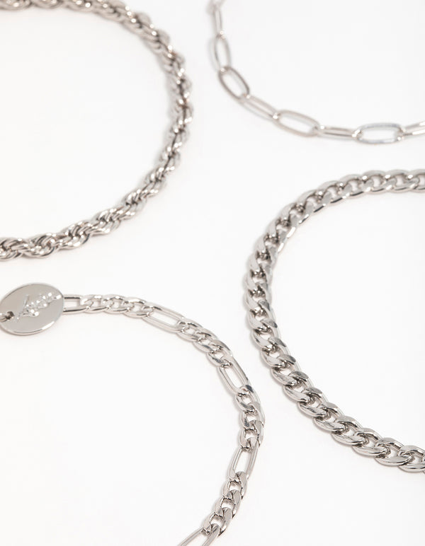 Silver Chain Bracelets 4-Pack