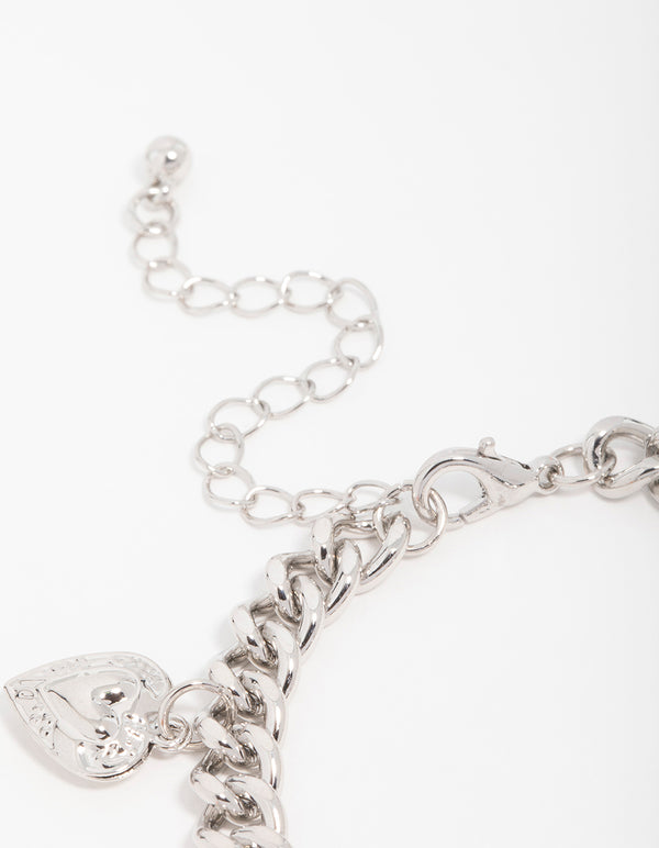 Silver Chunky Heart Charm Bracelet