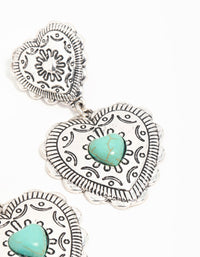 Antique Silver Turquoise Double Heart Drop Earrings - link has visual effect only