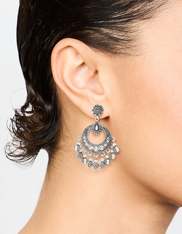 Antique Silver Patterned Drop Earrings