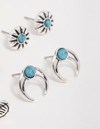 Antique Silver Turquoise Stone Stud Earrings 5-Pack - link has visual effect only
