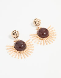 Gold & Brown Stone Circular Fan Drop Earrings - link has visual effect only