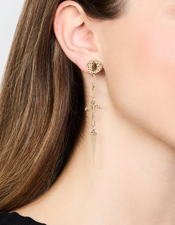 Gold Dagger Drop Earrings