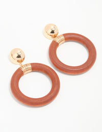 Brown & Gold Oval Wrapped Drop Earrings - link has visual effect only