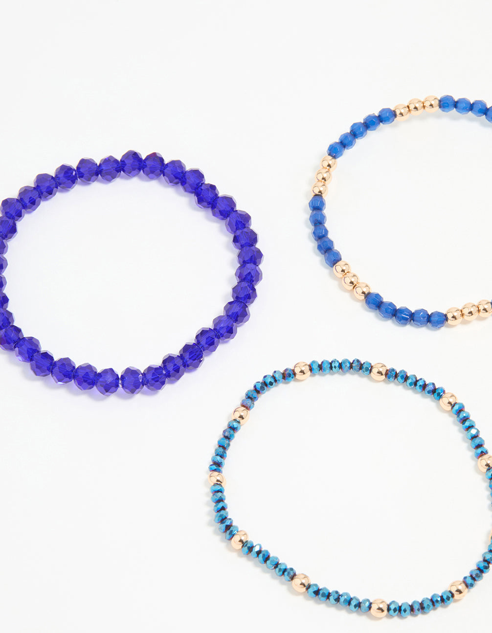 Gold Blue Beaded Stretch Bracelets 5-Pack