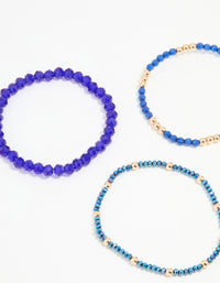 Gold Blue Beaded Stretch Bracelets 5-Pack - link has visual effect only
