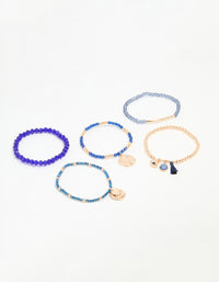 Gold Blue Beaded Stretch Bracelets 5-Pack - link has visual effect only