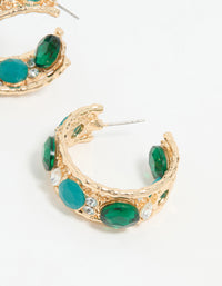 Gold Blue & Green Stone Hoop Earrings - link has visual effect only