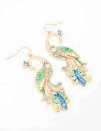 Gold Multi-Coloured Peacock Drop Earrings - link has visual effect only