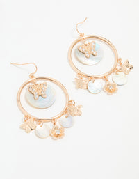 Gold Blue Genuine Shell Circle Drop Earrings - link has visual effect only