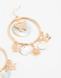 Gold Blue Genuine Shell Circle Drop Earrings - link has visual effect only