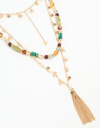Gold Beaded Tassel Layered Necklace - link has visual effect only