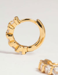 Gold Plated Brass Cubic Zirconia & Oval Huggie Earrings 2-Pack - link has visual effect only